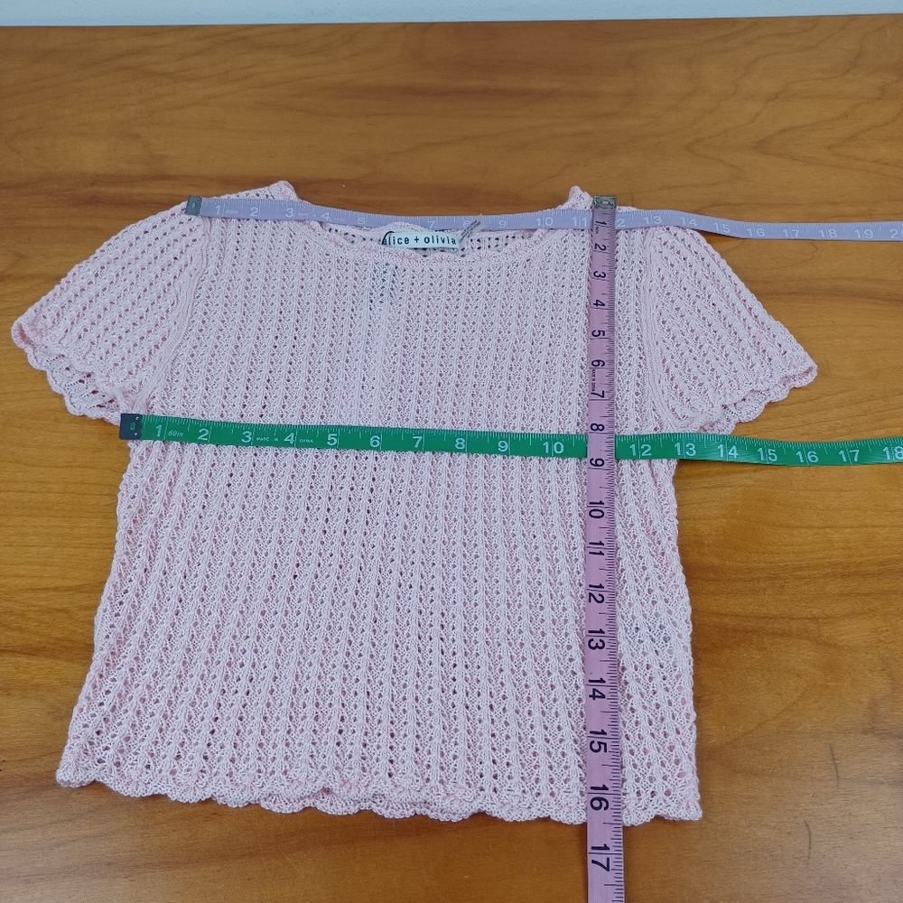 Alice And Olivia Maryam Pullover Size XS Women Preppy Linen Blend In Pink Lace - Picture 7 of 9